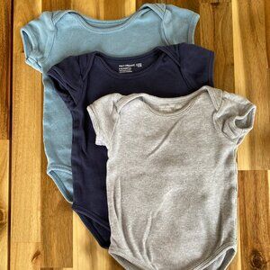 RARE Pact Organic Cotton Body Suits Set of 3, Navy, Blue, Grey